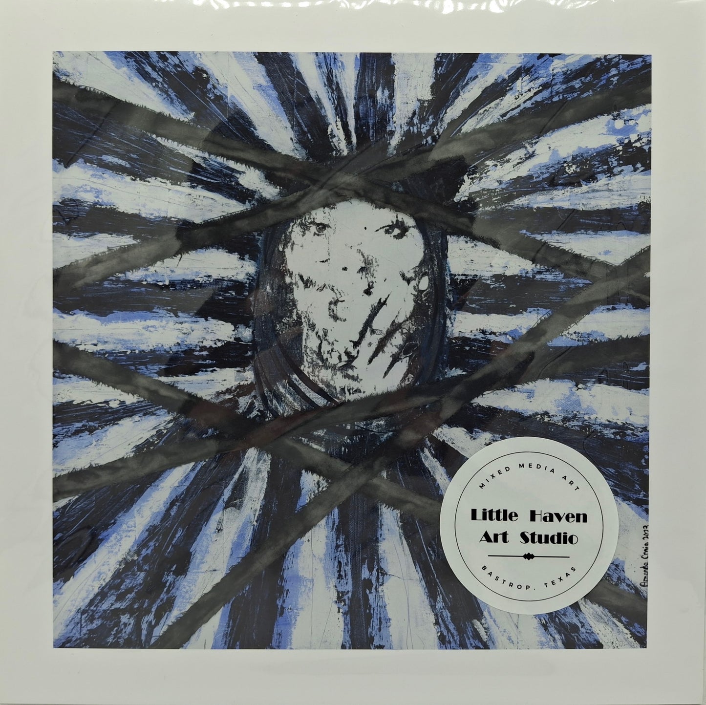 Print of mixed media art of abstract face depicting a silent cry by Amanda Craig, Little Haven Art Studio.