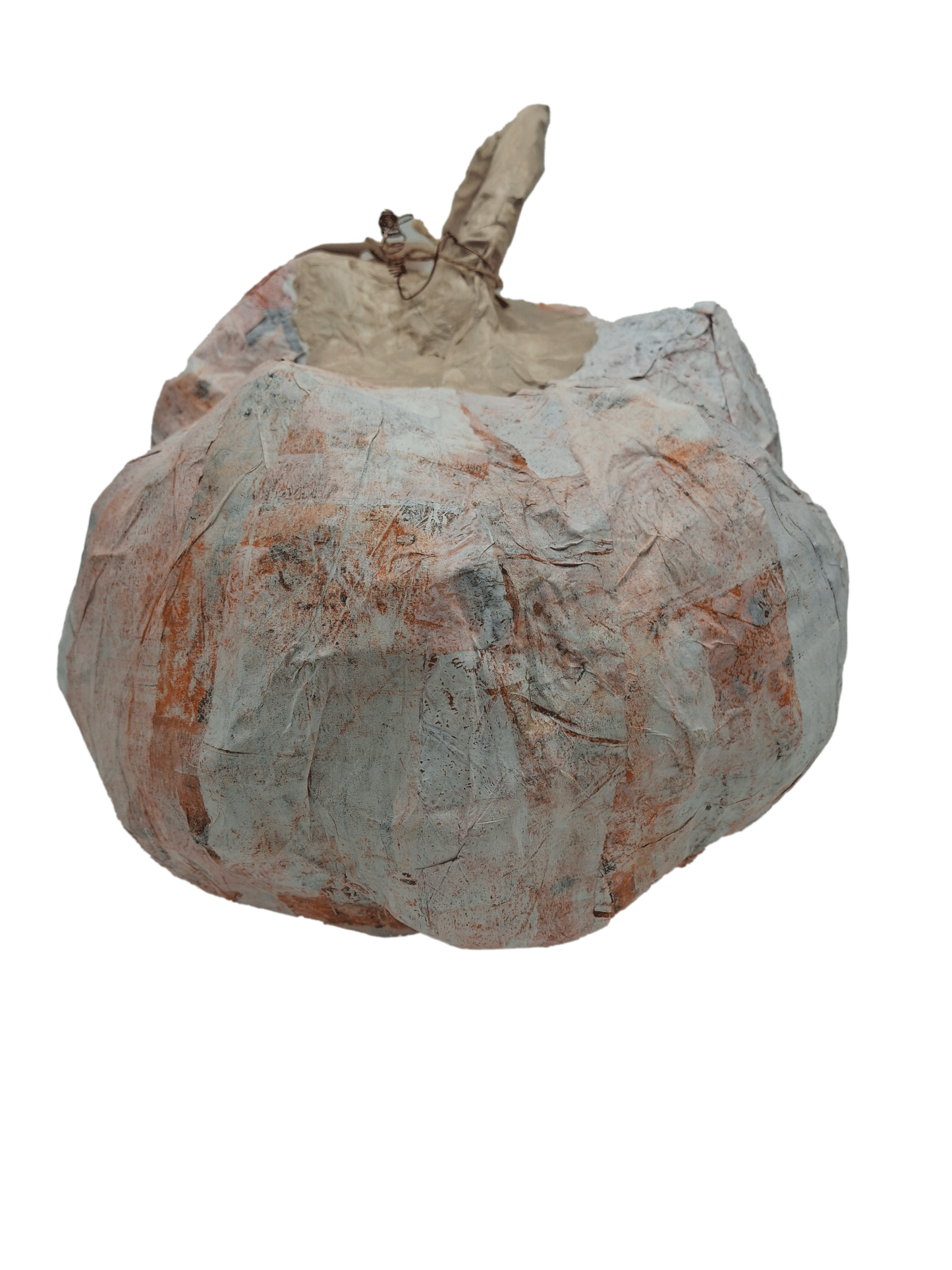 Original mixed media pumpkin seasonal art decor by Little Haven Art Studio in orange, beige, white. By artist Amanda Craig.