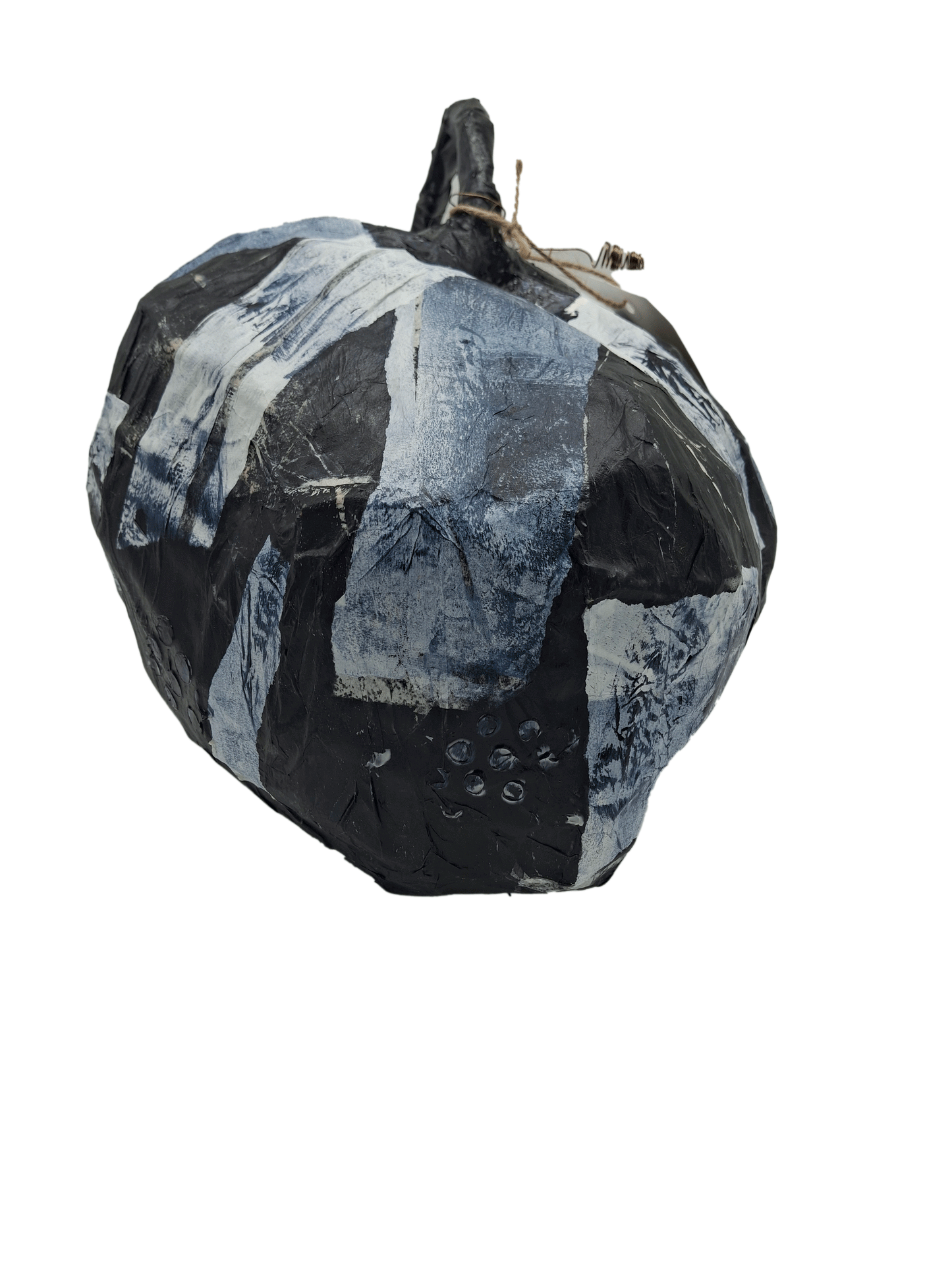 Original mixed media pumpkin seasonal art decor by Little Haven Art Studio in blue, gray, white. By artist Amanda Craig.