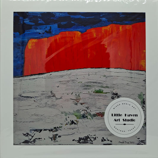 Print of mixed media art featuring red hill in Tahitian Village of Bastrop, TX by Amanda Craig, Little Haven Art Studio.