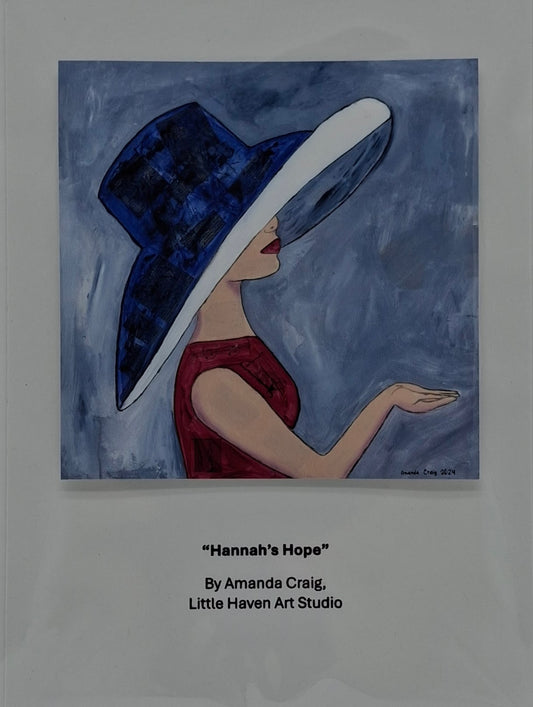 Print of mixed media art on card of Hannah of 1 Samuel with a modern twist by Amanda Craig, Little Haven Art Studio.