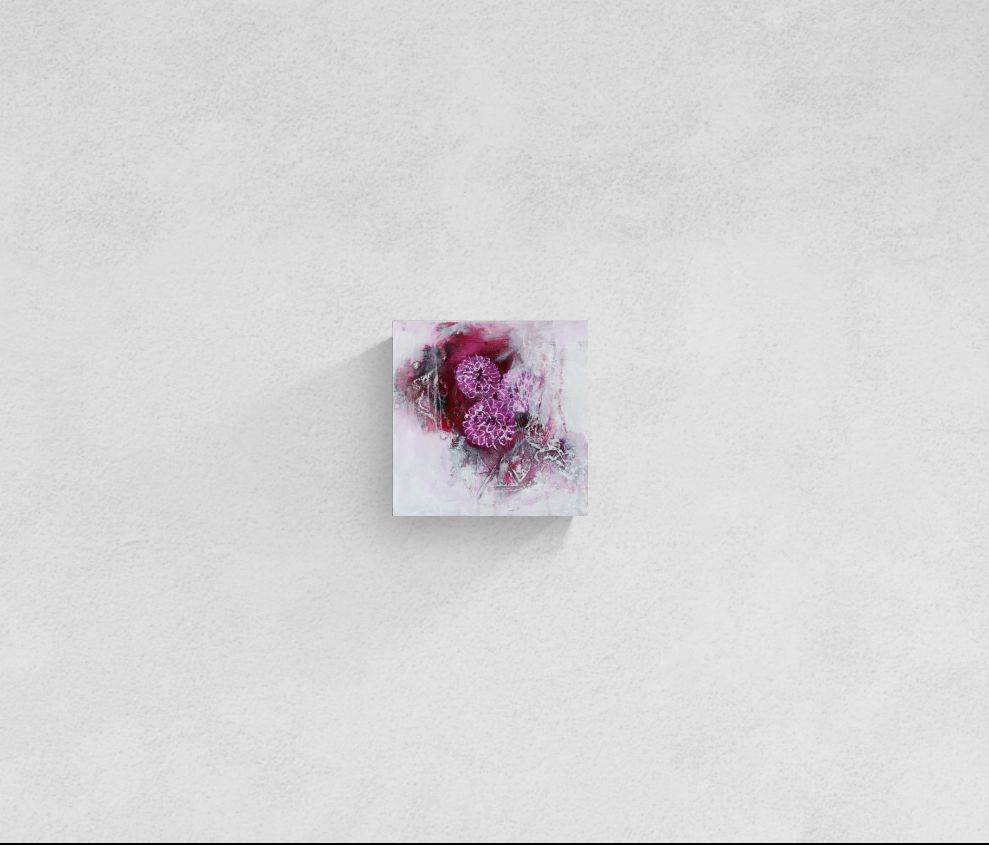 Dreamy original wine floral abstract impressionism mixed media art by Amanda Craig in wine, berry, pink, white.