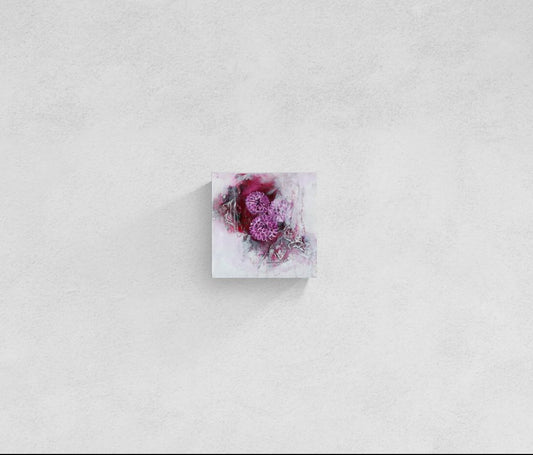 Dreamy original wine floral abstract impressionism mixed media art by Amanda Craig in wine, berry, pink, white.