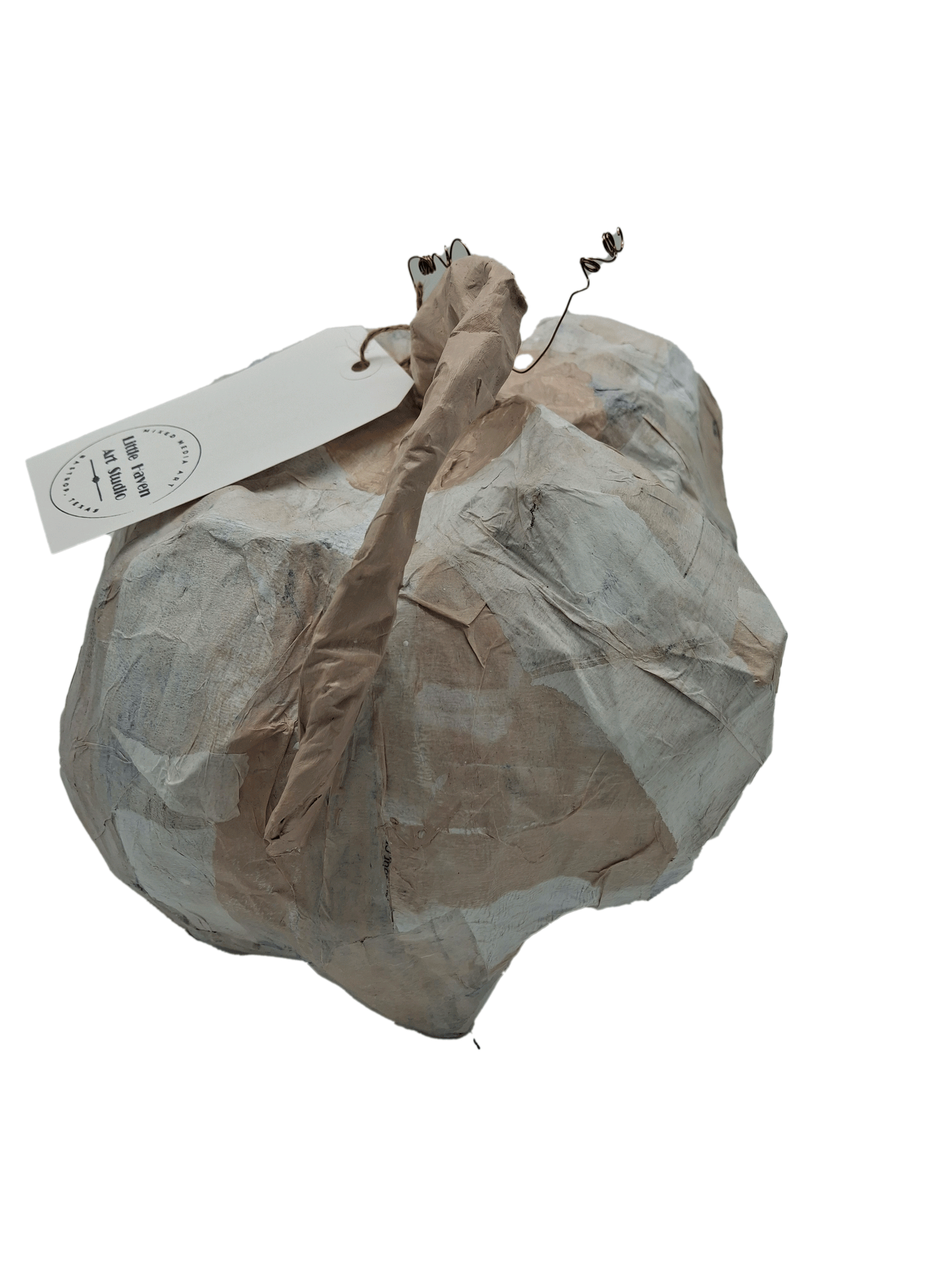 Original mixed media pumpkin seasonal art decor by Little Haven Art Studio in beige, white. By artist Amanda Craig.