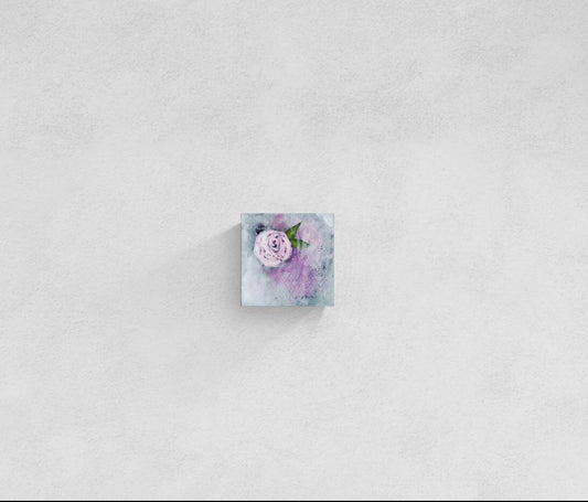 Dreamy pink floral abstract impressionism mixed media canvas wall art, titled "Held," by Amanda Craig in pink, purple, green, gray, white.