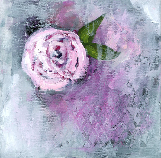 Original floral abstract realism mixed media art by Little Haven Art Studio in pink, purple, gray, white. By Amanda Craig.