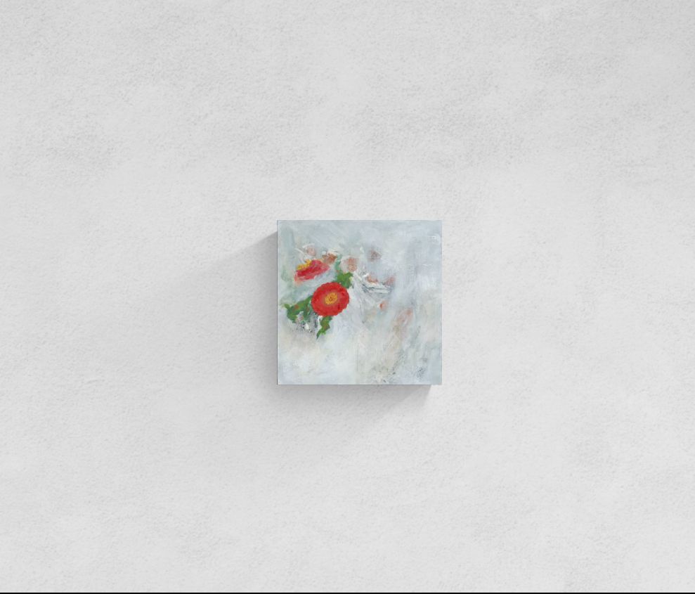 Dreamy original abstract impressionism red floral wall art of "It Is Well" by Little Haven Art Studio in red, gold, green, and white.