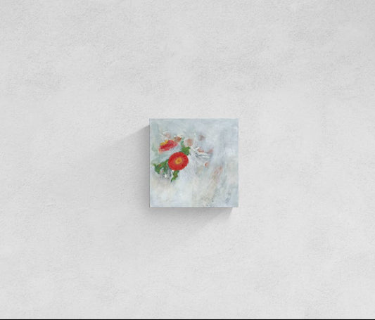 Dreamy original abstract impressionism red floral wall art of "It Is Well" by Little Haven Art Studio in red, gold, green, and white.