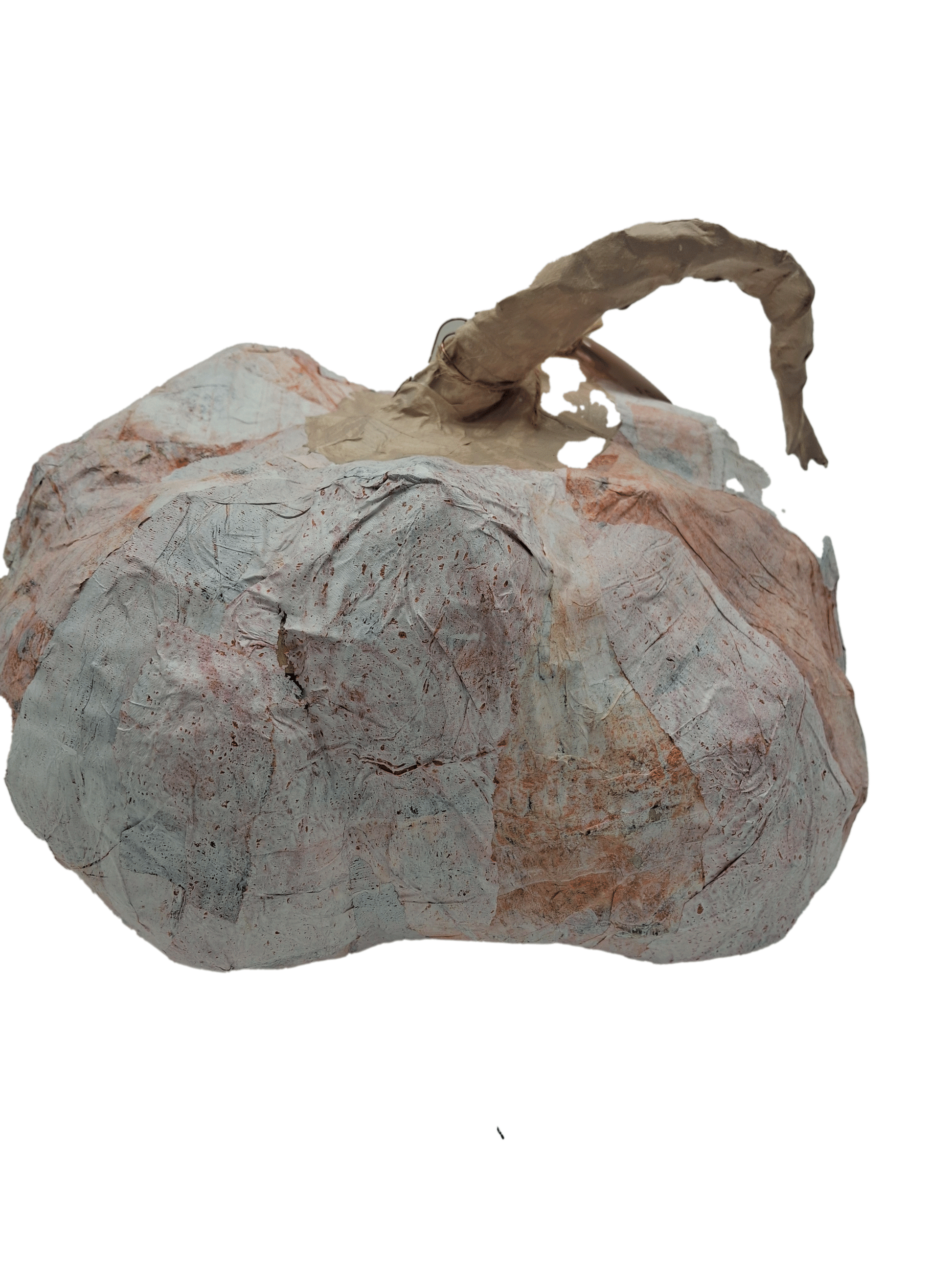 Original mixed media pumpkin seasonal art decor by Little Haven Art Studio in orange, beige, white. By artist Amanda Craig.