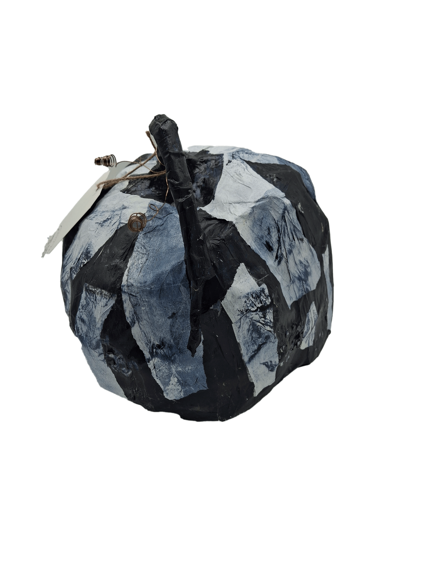 Original mixed media pumpkin seasonal art decor by Little Haven Art Studio in blue, gray, white. By artist Amanda Craig.