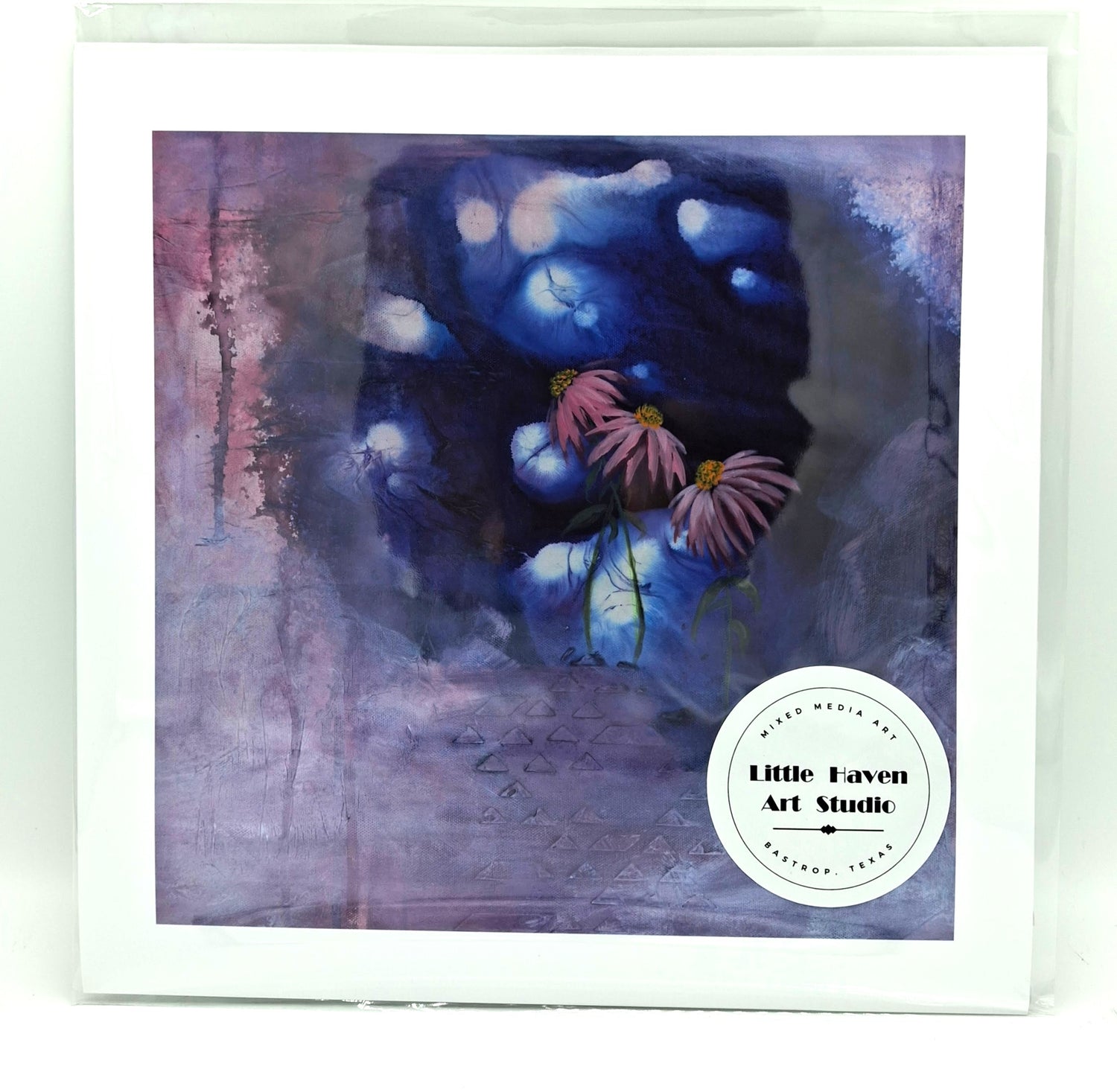 Giclee print of "The Hidden Place" painting by Amanda Craig in pink, blue, and white.