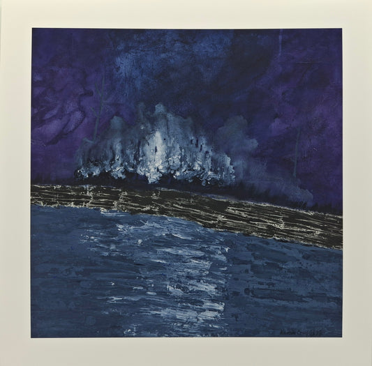Print of mixed media art by Little Haven Art Studio depicting moody landscape of purple, gray, and black. By Amanda Craig.