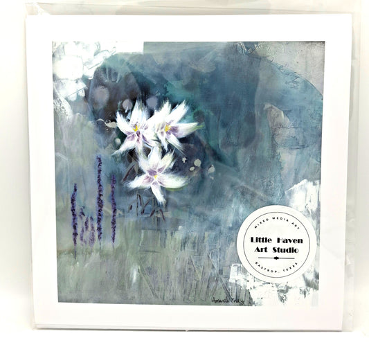 Giclee print of "Quiet Authority" painting by Amanda Craig in mint green, purple, black, and white.