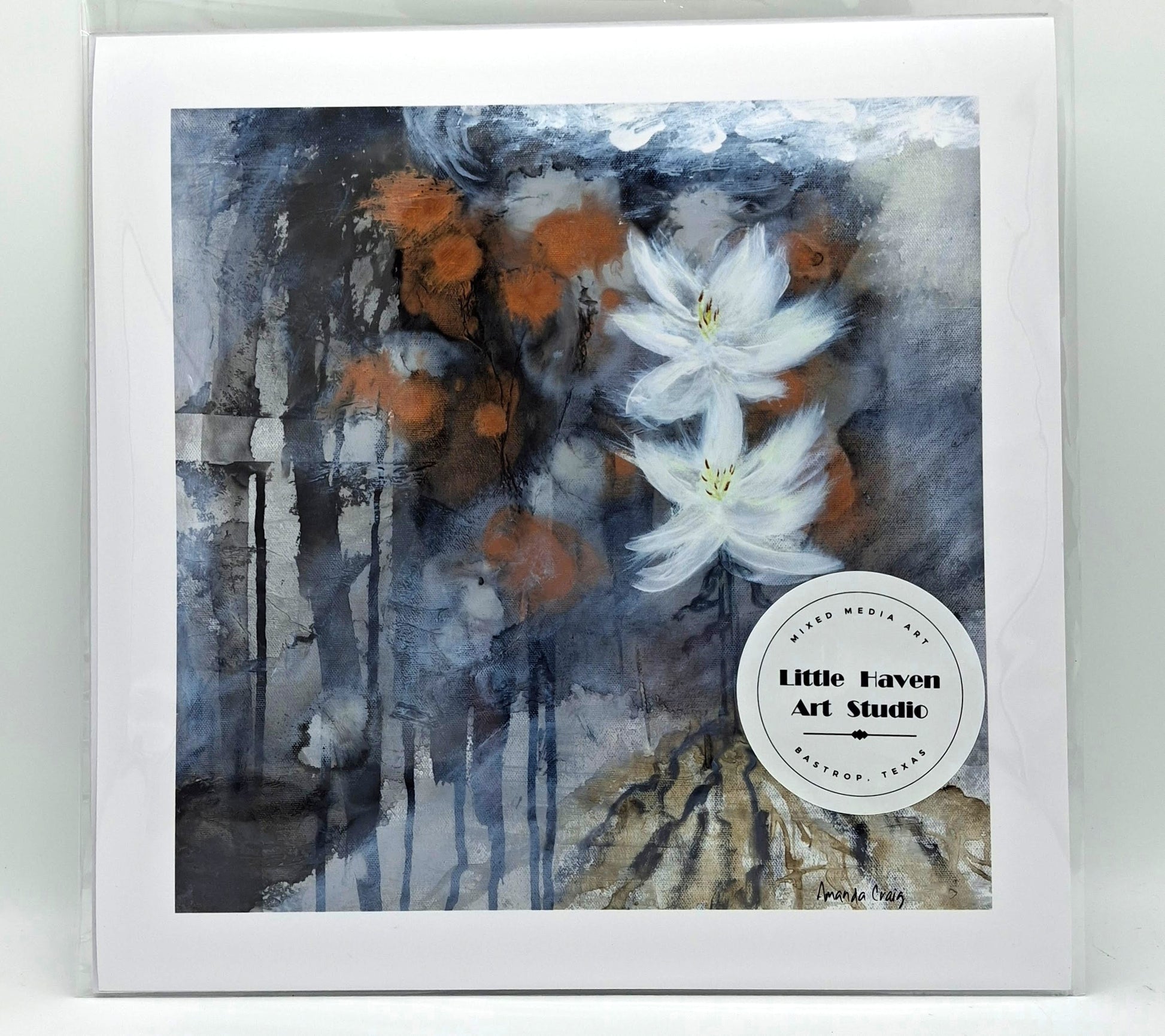 This dreamy "Rooted in Steadfastness" print offers earth tones and shimmering copper impressionistic abstract fall foliage with additional trees lining the background.