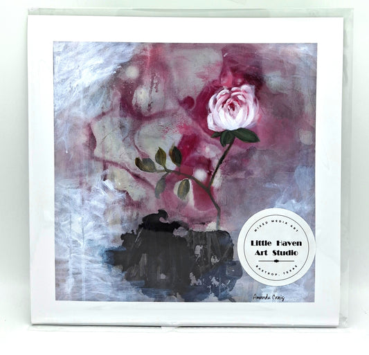 Giclee print of "Sanctuary Bloom" painting by Amanda Craig in magenta, pink, black, and white.