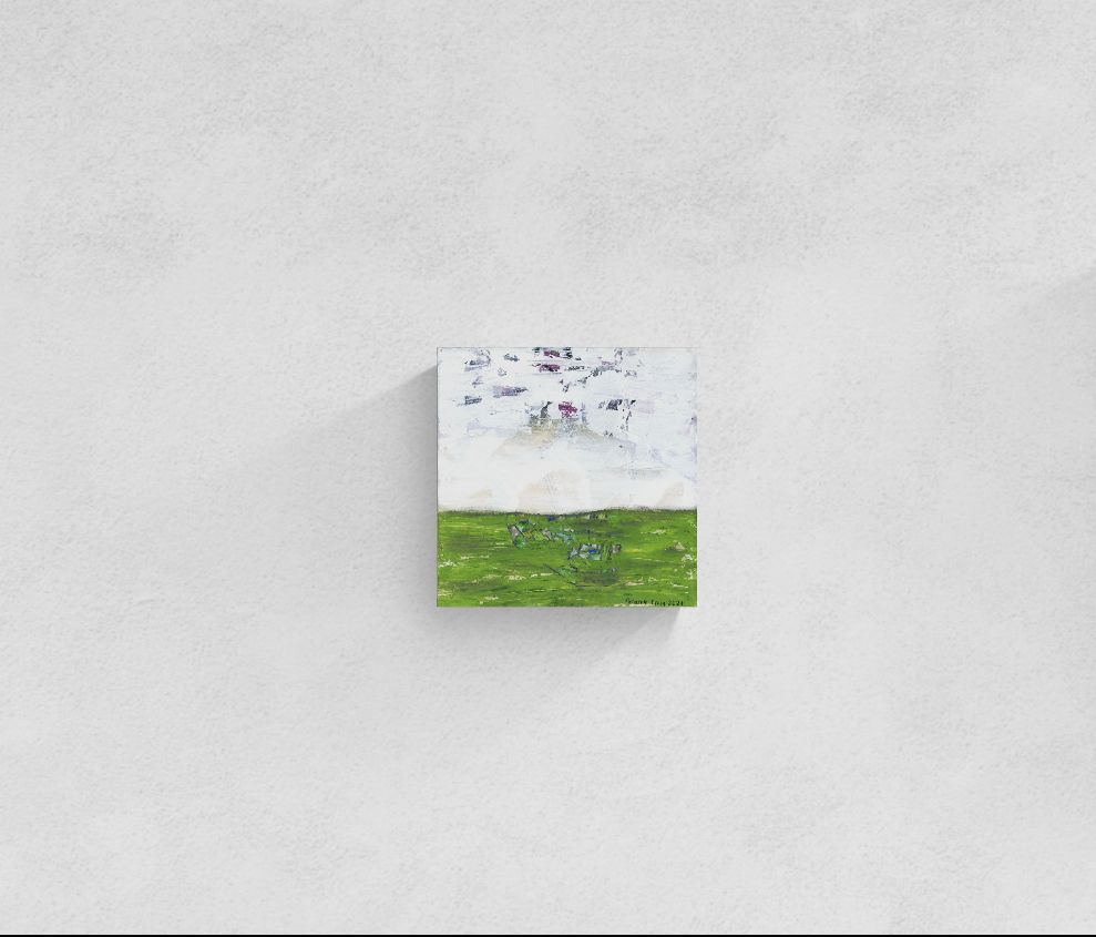 "Searching for Something" original abstract canvas wall art in green and white, by Amanda Craig of Little Haven Art Studio. 