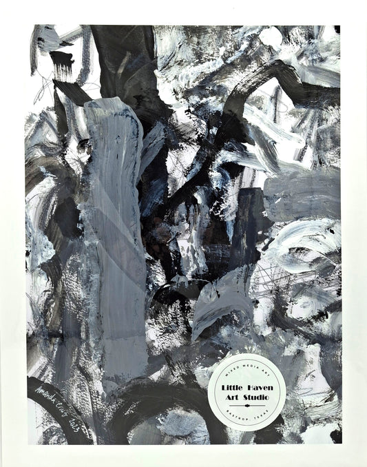 Print of abstract art in black and white depicting journey to The Way, by Little Haven Art Studio. 