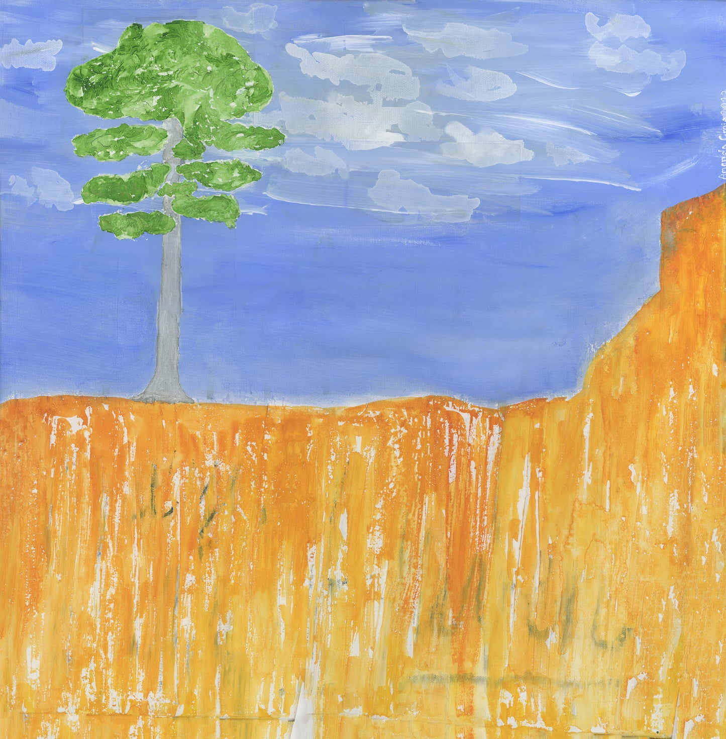 Original mixed media art of tree on a red hill by Amanda Craig, Little Haven Art Studio.