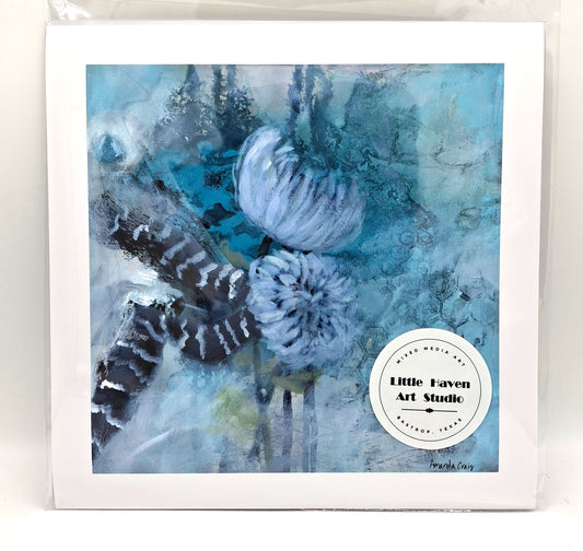 Giclee print of "The Gentle Whisper" painting by Amanda Craig in teal, white, and black.